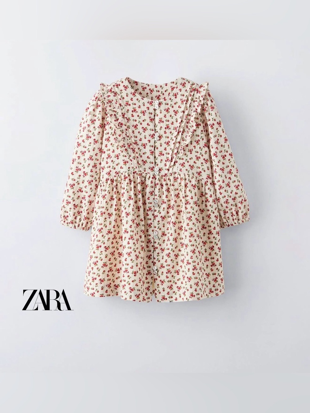 Zara Cream Dress with Red Floral Print
